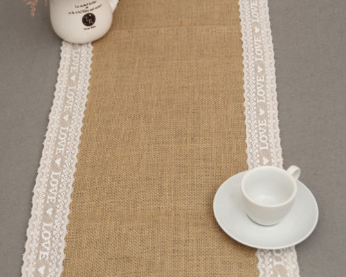 Aa hessian säckväv bordslöpare weding blomma spetsar naturlig rustik vintage dekor: 30 x 275 / C