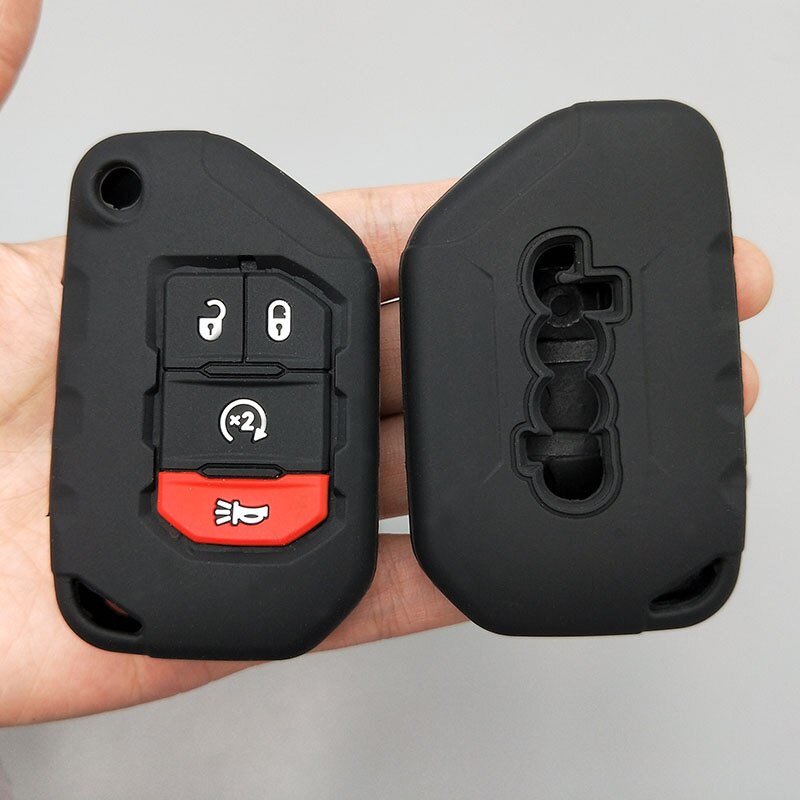 2/3/4 button Flip Remote protect shell for Jeep Wrangler JL silicone rubber car key fob cover case set sleeve keychain