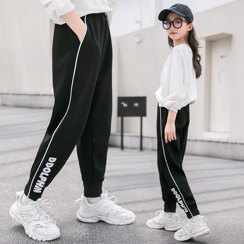 Pantalones de cintura elástica para niñas, ropa deportiva informal para chicas adolescentes de 5 a 14 años, , primavera y otoño