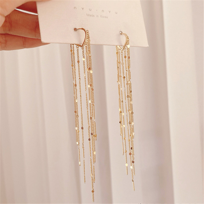 Glanzende lange oorbellen met kwastjes en glitter voor dames, lange oorbellen met kettinghangers, perfect als sieraden voor bruiloften en feestjes.