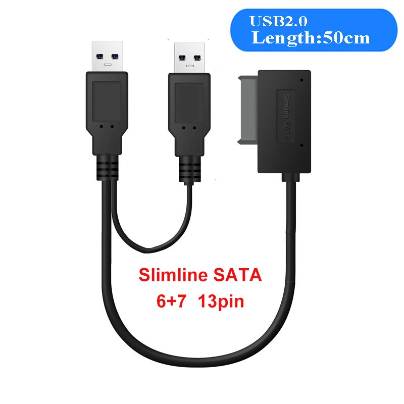 Sata Naar Usb 3.0/2.0 Sata Ii 7 + 6 Kabel 13Pin Adapter Converter Kabel Voor Notebook Cd/dvd Rom Slimline Drive Sata Ii Kabel: USB 2.0 50CM
