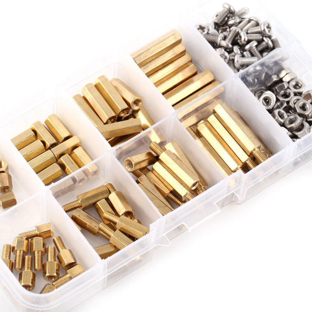 200pcs M3 PCB Hex Male Female Threaded Brass Standoffs Screw Nut Assortment Set Fastener HardwareWoodworking Tools with Box