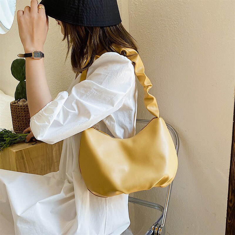 Sommerliche schultertasche aus weichem leder für damen, einfarbige achseltasche, damentasche, lässige damentasche aus pu-leder