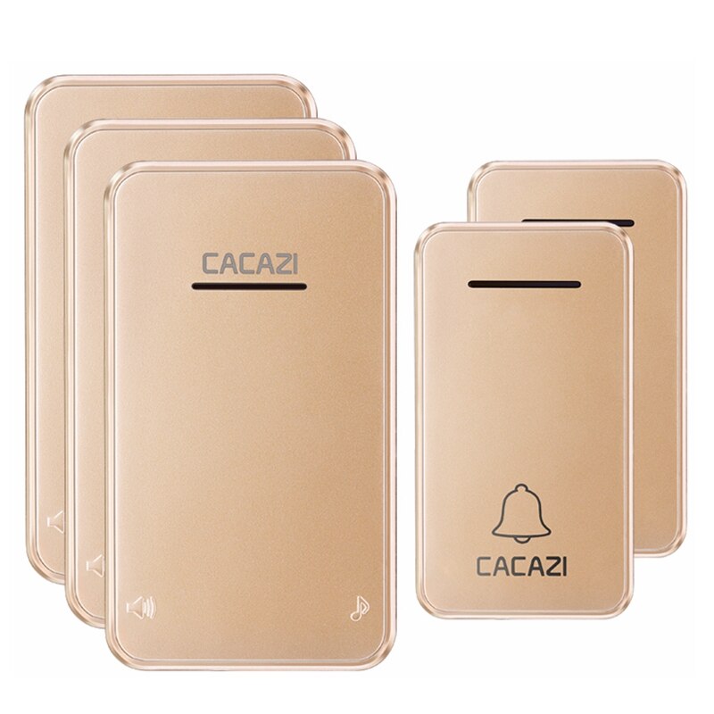 CACAZI – sonnette sans fil auto-alimentée, carillon, prise US/EU, 1/2 boutons, 1/2 récepteurs, sans batterie: 2 button 3 receiver / EU