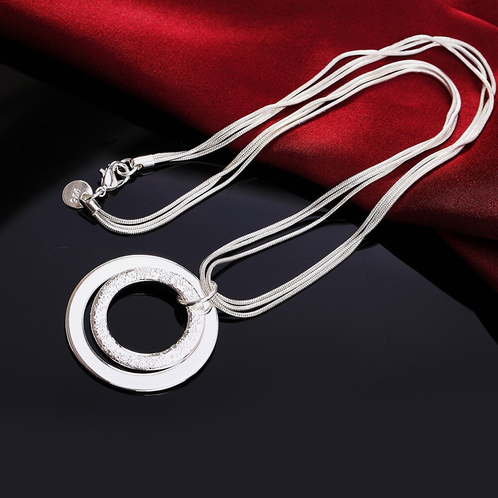 AGLOVER 925 Sterling Silver 18 Inch 3 Snake Chain 2 Frosted Circle Pendant Necklace For Woman Man Wedding Jewelry