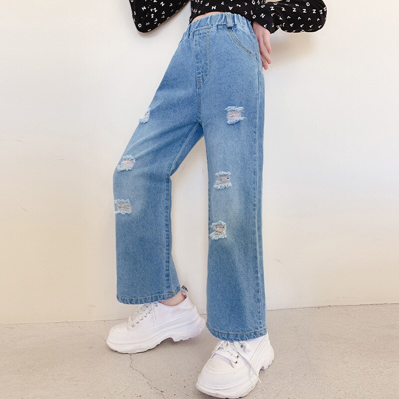 A2Z 4 Kids®: Jeggings In Denim Elasticizzato Neri Per Bambine (5-12 Anni) - Strappati