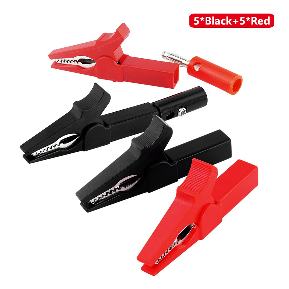 Cable 55MM Alligator Clip + BANANA PLUG Test Probe Clips Alligator Clip Banana Plug Socket Battery Red Black 4mm Banana Plug: 5pcs Set