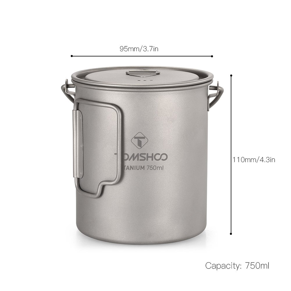 Tomshoo Ultralight 750ml Titanium Pot Portable Titanium Water Mug Cup w/ Lid Foldable Handle Outdoor Camping Picnic Supplies: 750ml Pot