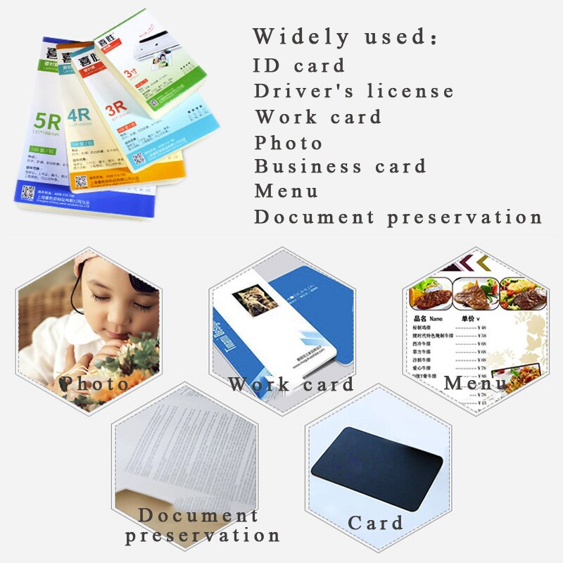 Laminating Film Clear Sheet EVA Bond for Photo Paper Laminating Photo Files Card Picture Lamination binding 3" 5" 6" 7" 8" 10"A4