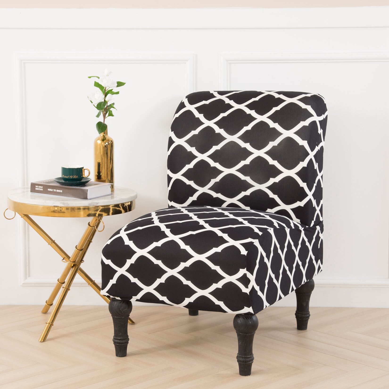 Armløs accent stol moderne stretch stol dækker spandex stol betræk til stue banket lænestol beskytter: Et stolebetræk