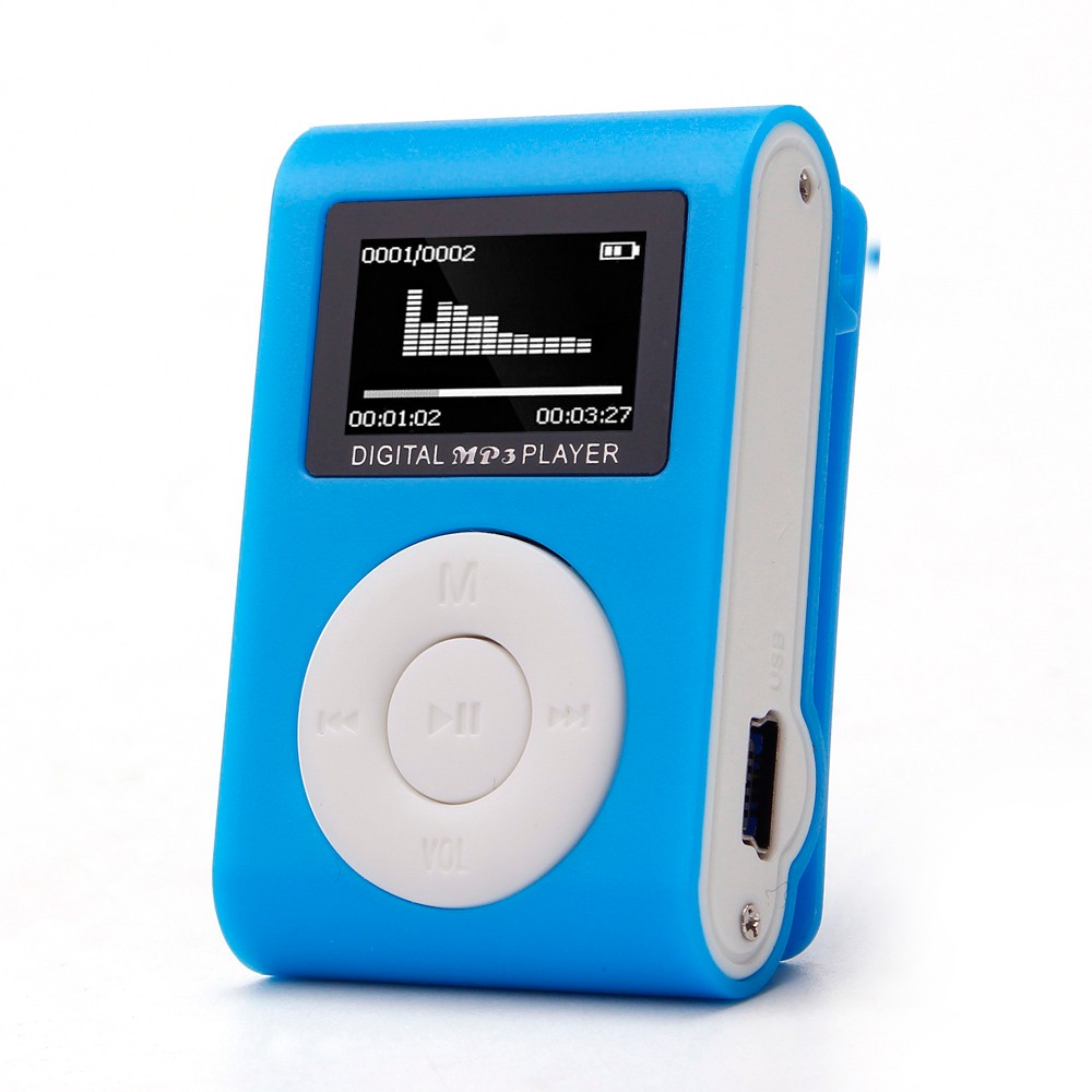 Binmer MP3 Player USB Clip Mini LCD Screen Support 32GB Micro SD TF Card: Blue