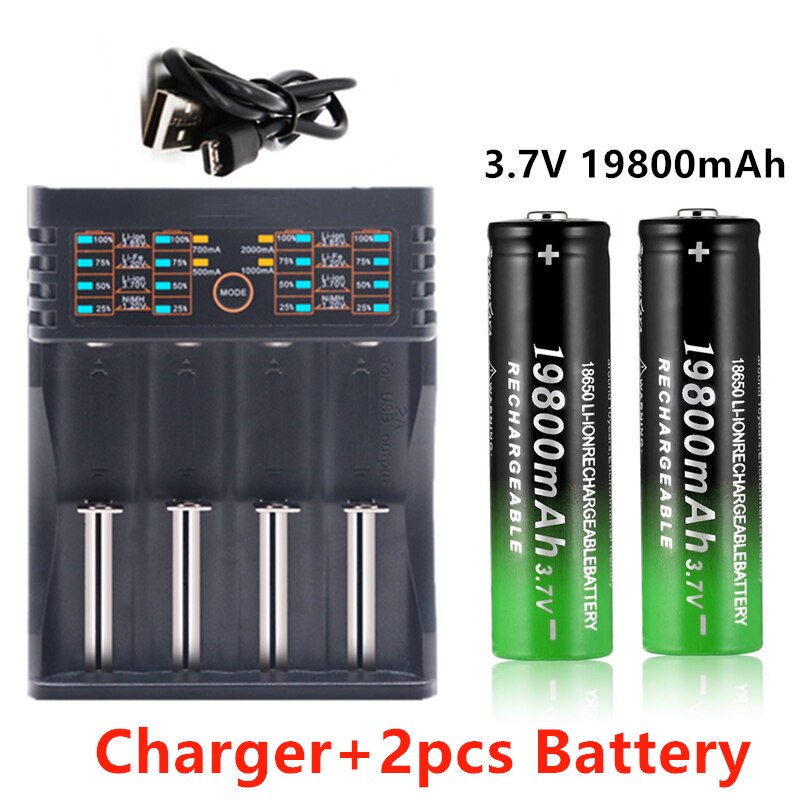 100% 18650 Lithium Batteries Flashlight 18650 Rechargeable-Battery 3.7V 19800 Mah for Flashlight + 401 charger