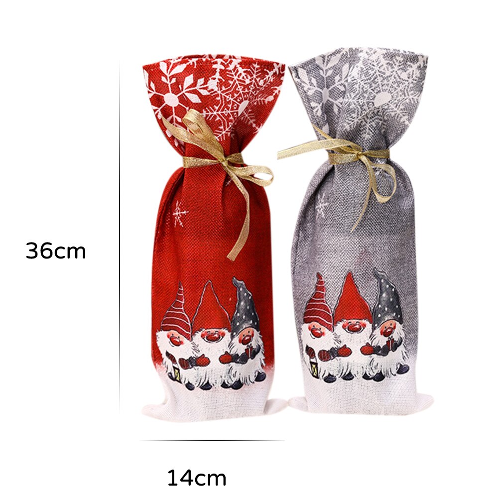 2 Stuks Kerst Wijnfles Cover Huishoudelijke Jaar Christmas Party Tafel Decor Champagne Wijnfles Cover Trekkoord Zak