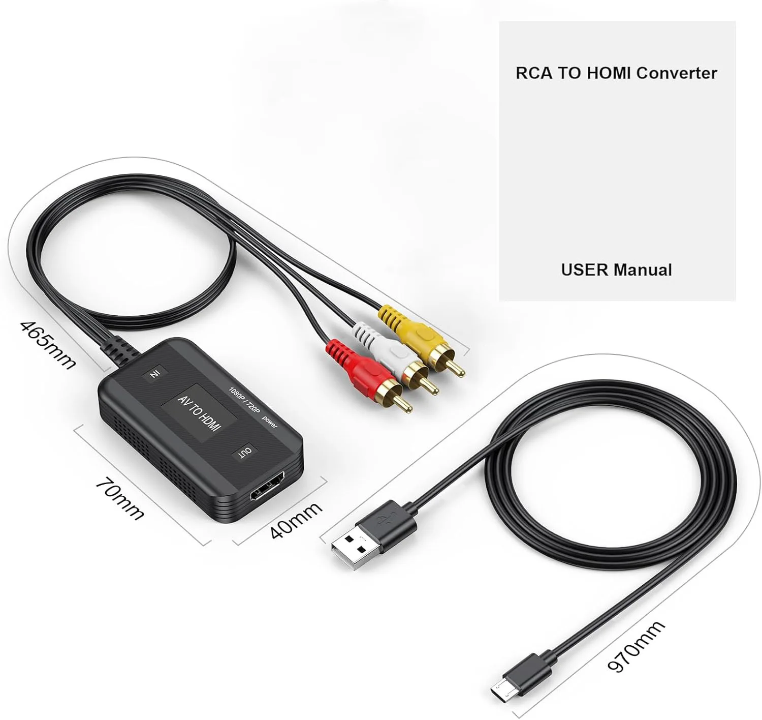 Video Adapter 1080P Converter RCA to HDMI Cable HD Link Cable Audio Cable HDMI Converter AV to HDMI Adapter: Beige