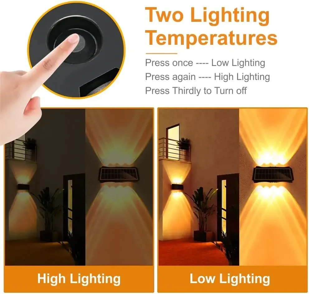 LED-Solar--Wandleuchte für Höhle Außenbereich, wasserdicht, nach oben und unten leuchtende Beleuchtung, Hausdekor-Leuchten für Außenveranda, Balkon, Garten, Straße