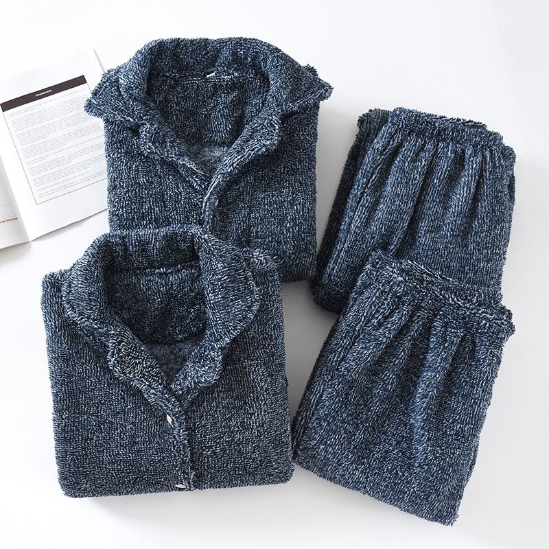 Pyjama en flanelle pour couple, ensemble deux pièces pour homme et femme, pantalon à manches longues, en velours cationique épais, vêtements de maison, automne hiver