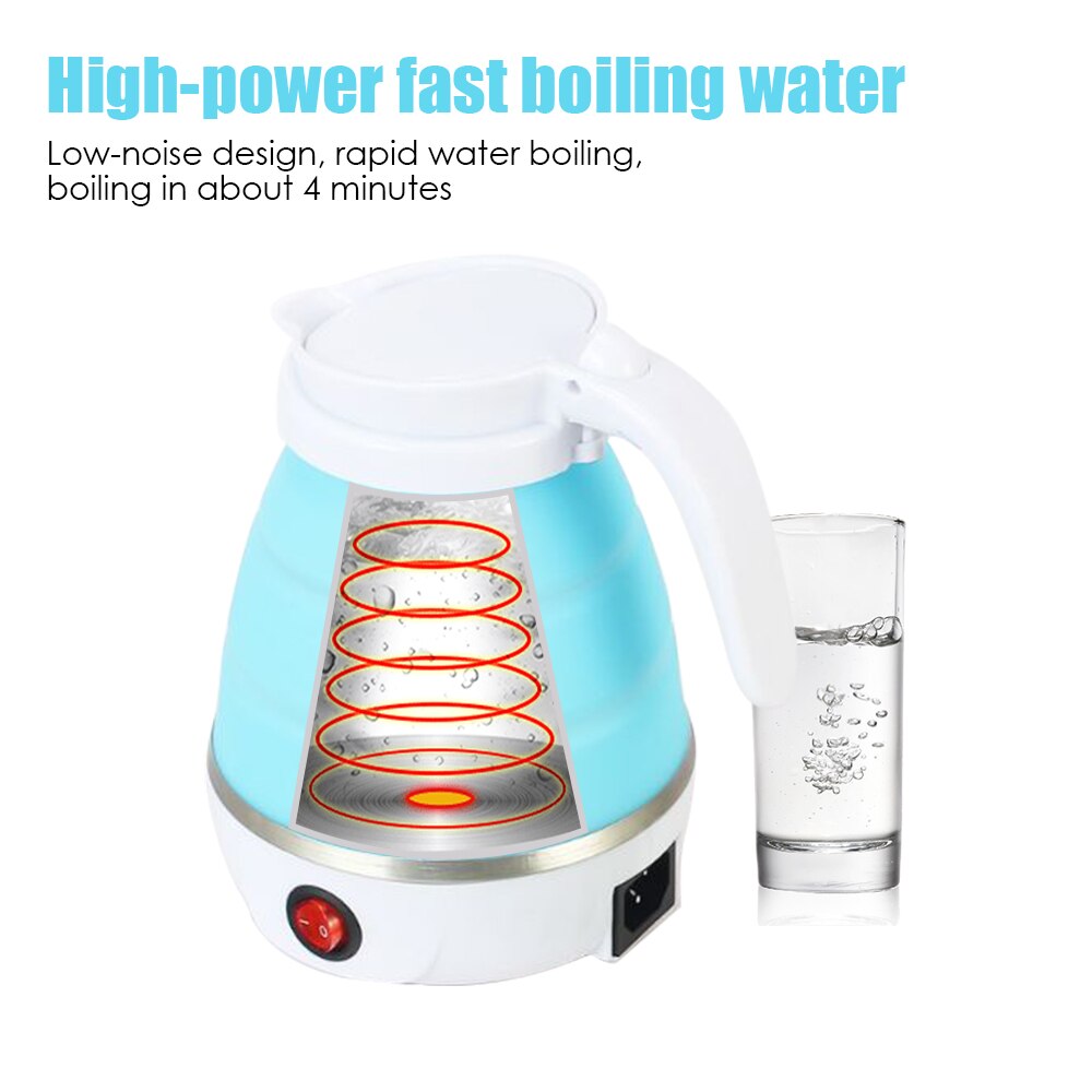 Practical Electric Boiling Pot Foldable Heating Hiking Stainless Steel+Silicone 0.6L Kitchen Traveling Camping Water Kettle