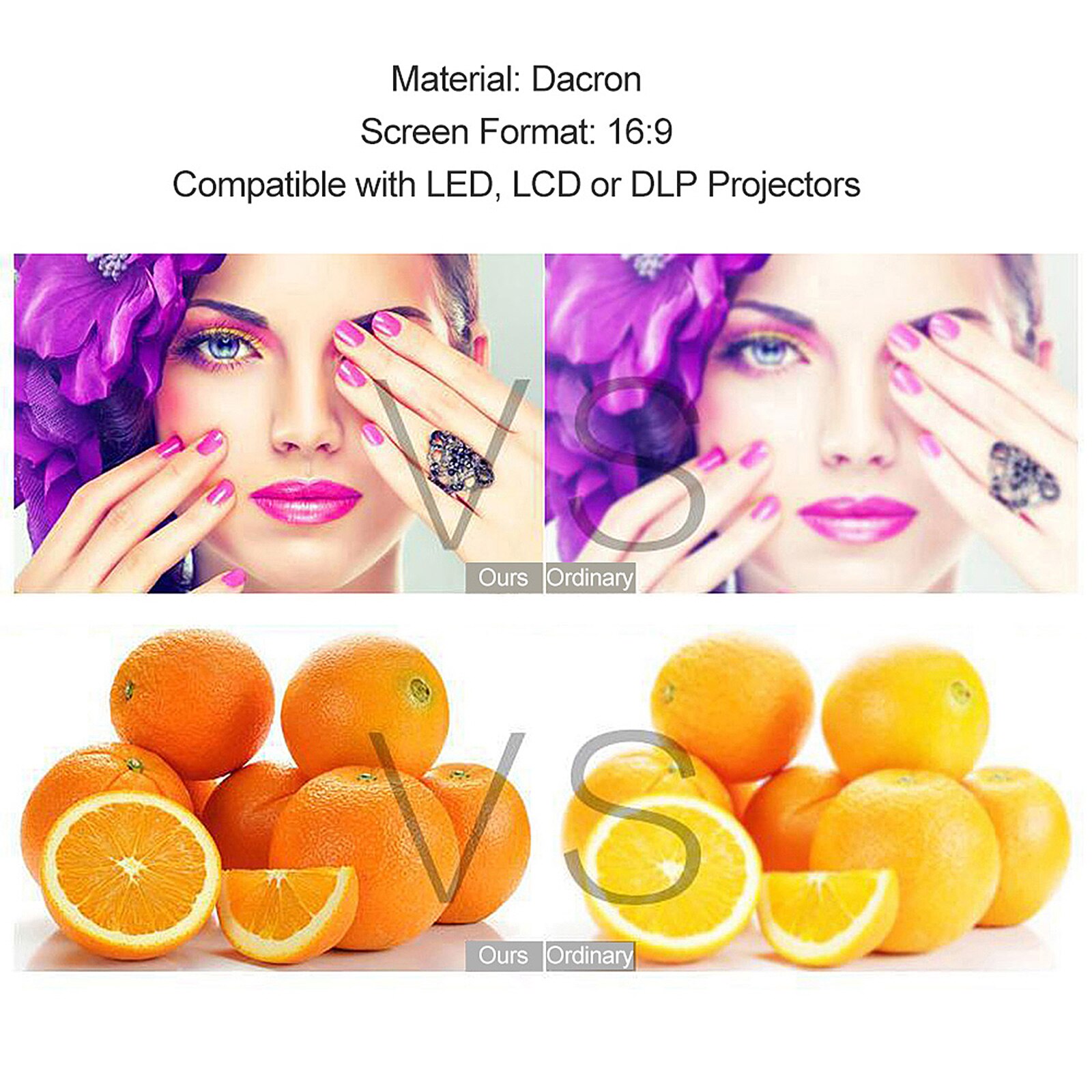 100 120 inch projector screen 16:9 portable hd projection screen, foldable wall-mounted for home theater, office, indoor/outdoor use