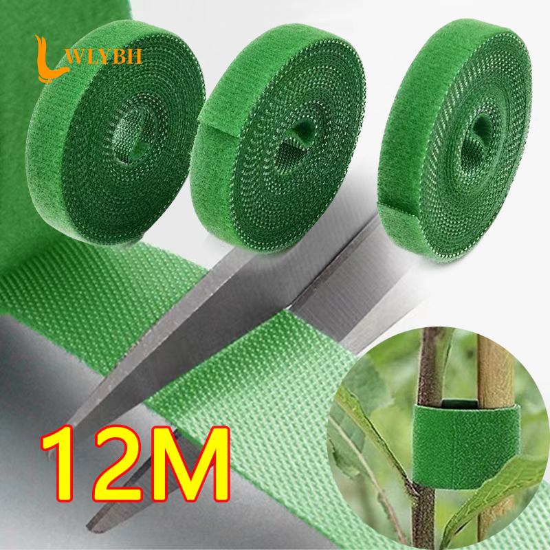 12m Garten Pflanzens tütze Krawatte 10mm selbst klebende Klebeband Clip Nylon Pflanzen Halfter Gurte wieder verwendbare Hof Bambus Rohr Pflege Befestigungs werkzeuge