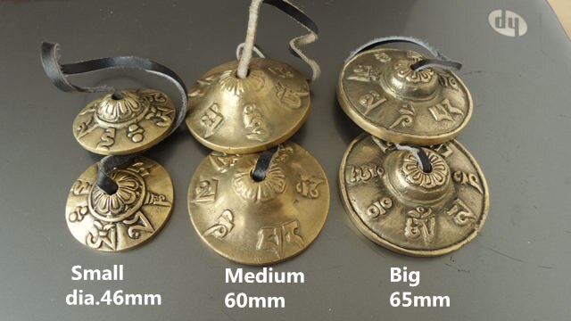 TBC847 Tibetan Buddhist Singing Bells Pair Tibet Mantras Cymbals OM MANI PAD ME HUM Brass Golden