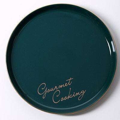 Nordic Gold Edge Ceramic Plate Green Round Porcelain Household Dinner Plate Steak Dessert Tray Breakfast Fruit Cake Dishes Plate: Cooking / 10 inches