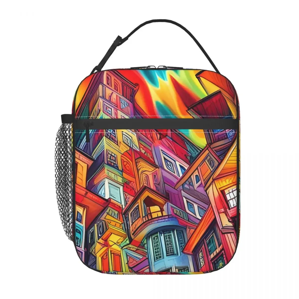 Lunch Bag Abstract Graffiti Convenient Lunch Box For Women Black And White Office Cooler Bag Oxford Thermal Lunch Bags: MULTI