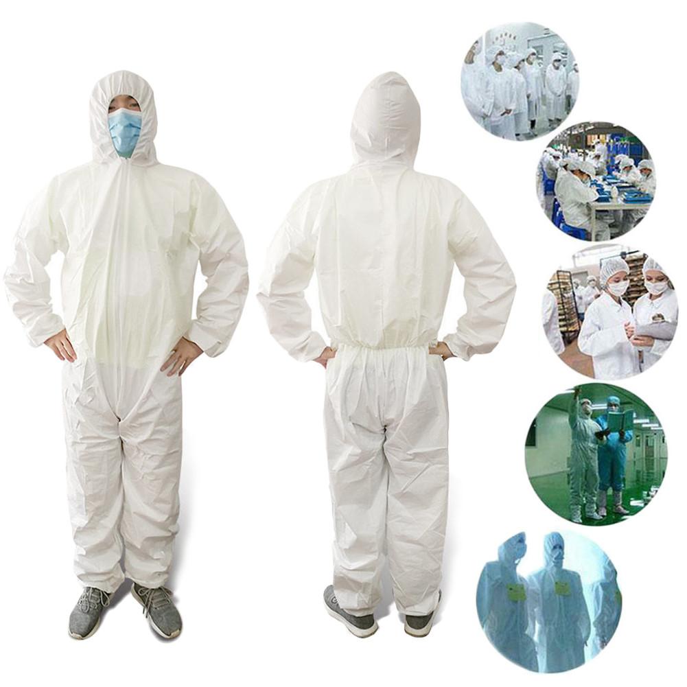 Disposable Three-piece Hood Protective Clothing Unisex One-piece Full-body Isolating Clothing White PP Non-woven Fabric