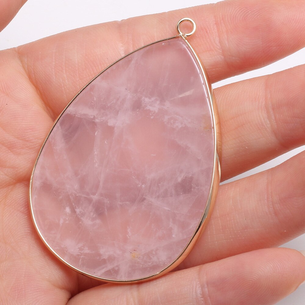 Natural Stone Pendants Water -shaped Semi-precious Stone Pendant for DIY Jewelry Making size 37x55mm: Rose Quartz