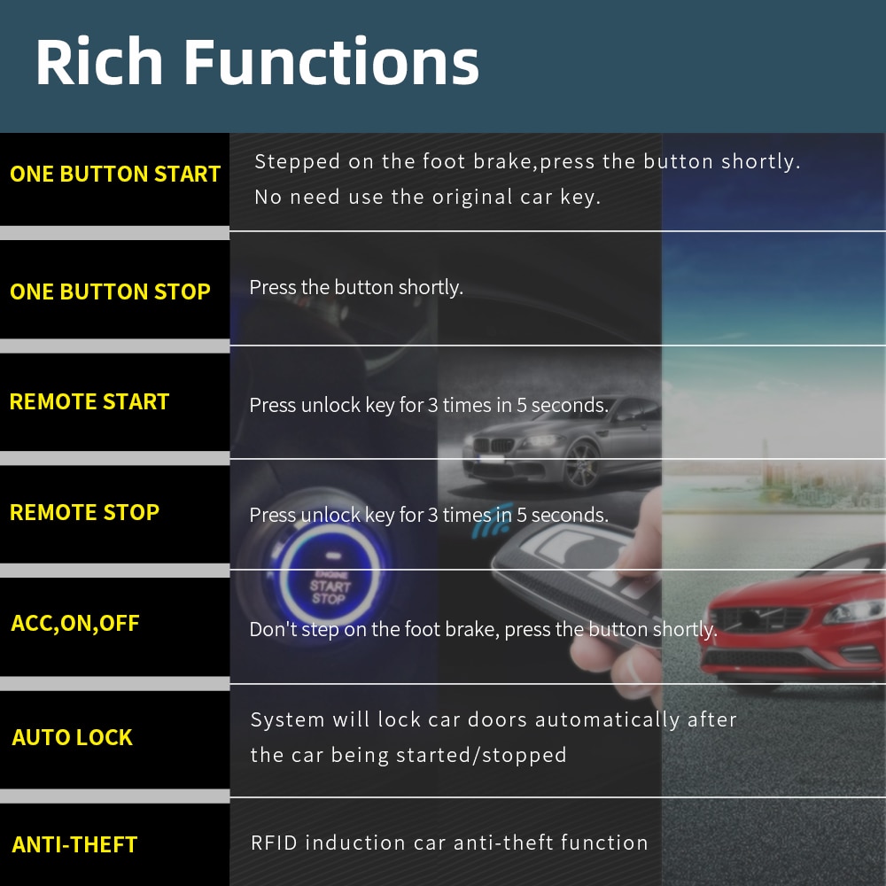 Hippcron Car Alarm Start Stop Button Engine RFID K... – Grandado
