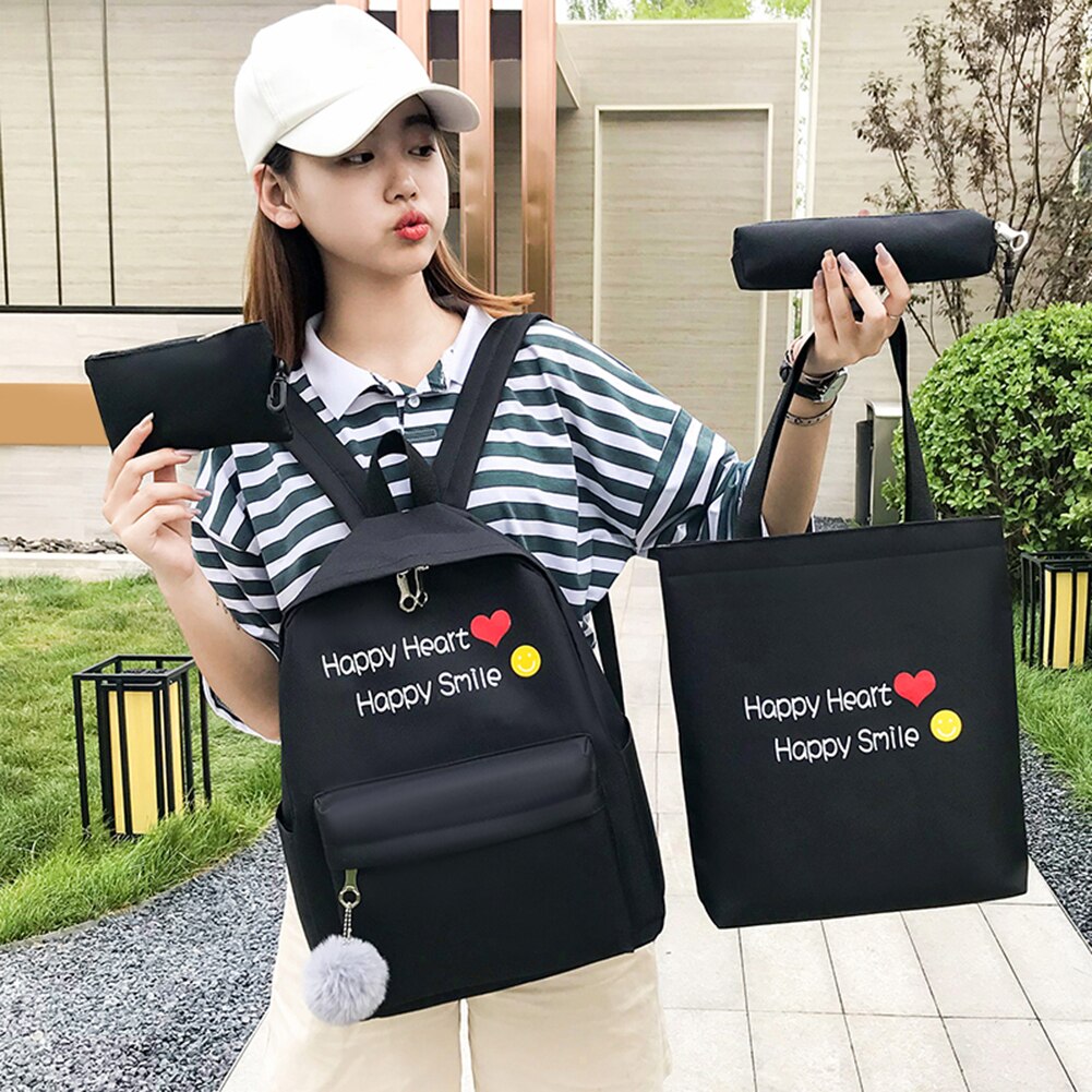 4 pieces / set Women School Canvas Backpacks schoolbag for teens girls student book Bag boys schoolbag Bolsas Mochilas Backpack