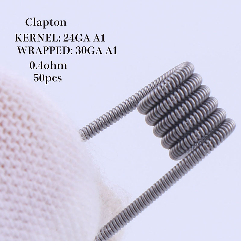 XFKM 50 pcs alien fused clapton tiger mix flat twisted coils premade wrap wires Quad hive Heating Resistance coil a1: Clapton 0.4 50