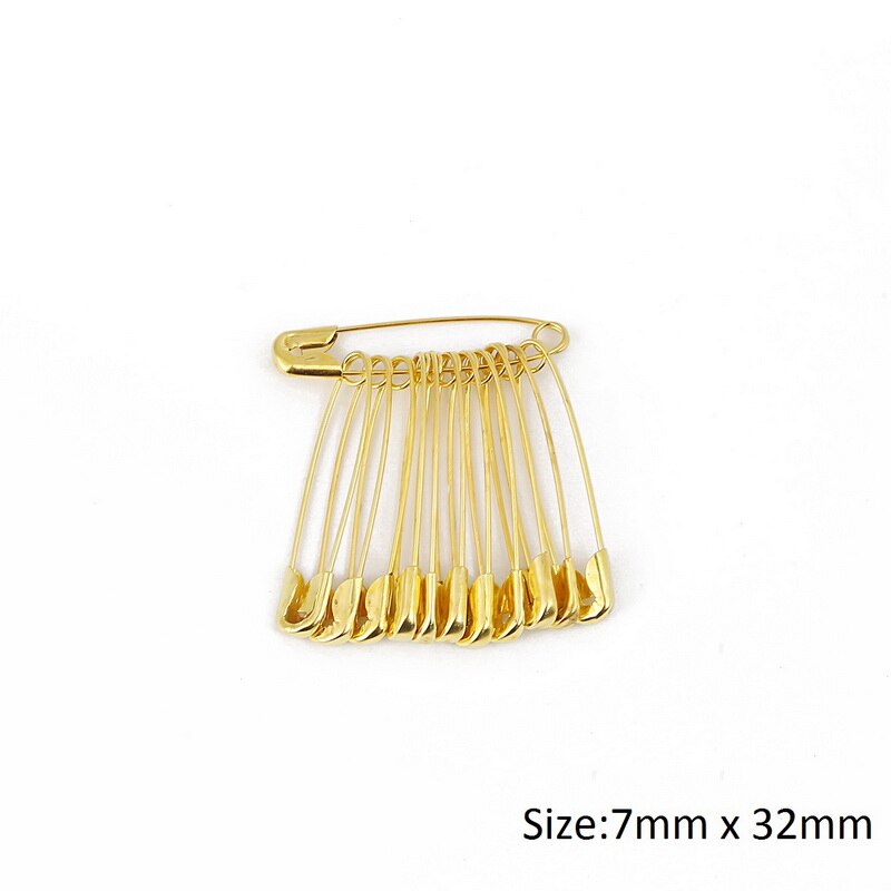 50 stk guld sikkerhedsnål diy mini spænde pin pick størrelse 6mm-12mm tøj metal værktøj til håndarbejde synåle tilbehør: 7 x 32mm