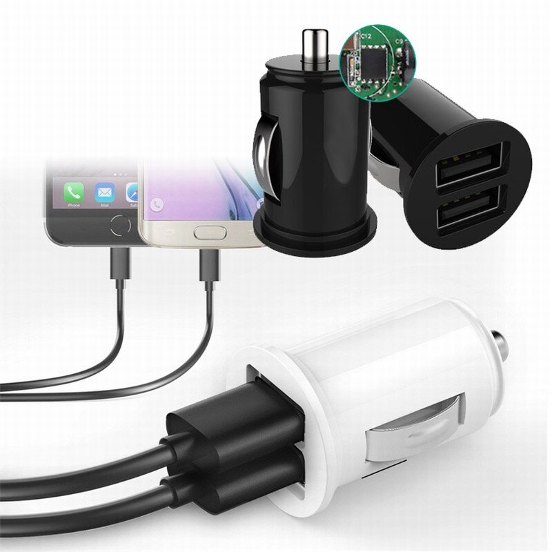 Bil lastbil dual 2 port usb mini oplader adapter til iphone 7 plus 6 5s 4s huawei  p10 samsung galaxy  s8 s7 celular black 12v power