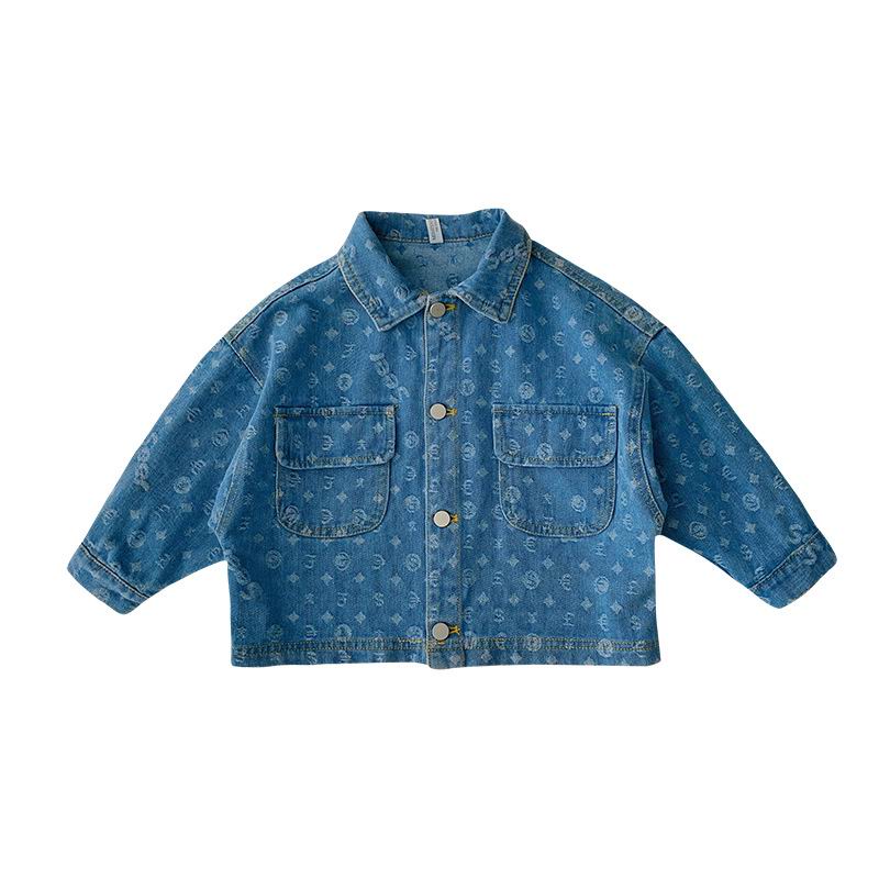 Chaquetas de otoño para niños y niñas, abrigos para bebés de tela vaquera azul de manga larga, chaquetas casuales para niños, ropa para niños E2151,: 120cm 5T