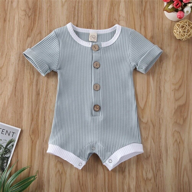 Gloednieuwe Pasgeboren Infant Kids Baby Meisje Jongen Romper Enkele breasted Gestreepte Katoenen Jumpsuit Playsuit Zomer Kleding 0- 18M