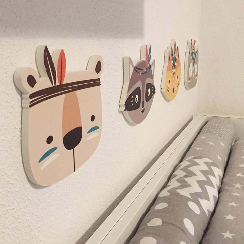Style nordique enfants chambre ornements dessin animé animaux renard bébé chambre berceau décor enfant dessin animé Animal tête mur décor enfant