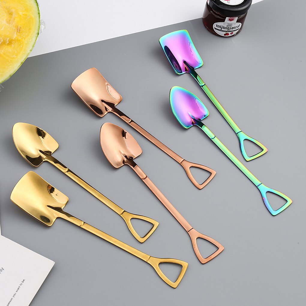 Rostfritt stål spade sked för kaffe te kök gadget tillbehör silver guld färg dessert sked jul