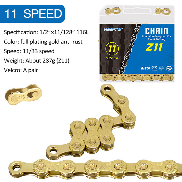 MTB Road Bike Bicycle Chain Single speed 6 7 8 9 10 11 12Speed Z X8 X9 X10 X11 X12 Velocidade TI Gold Silver Chains 116 Links: gold 11S