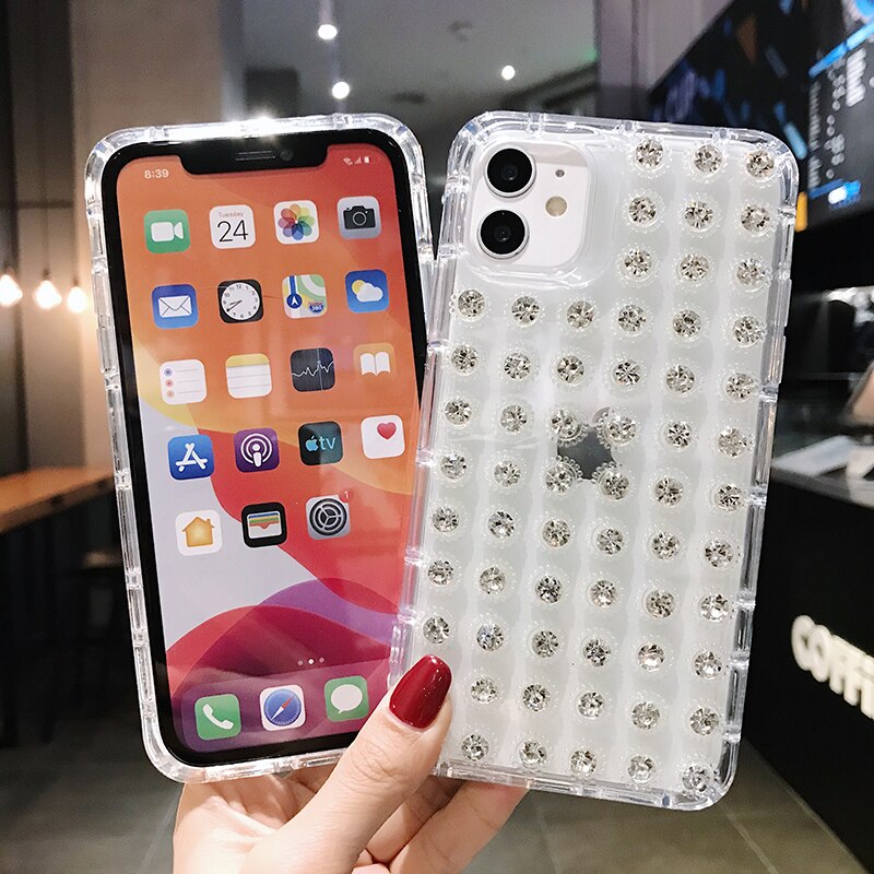 Couverture de téléphone transparente anti-rayures pour iPhone7/8/11/Plus/x/se, diamant strass, haut de gamme, de luxe, perceuse à pâte