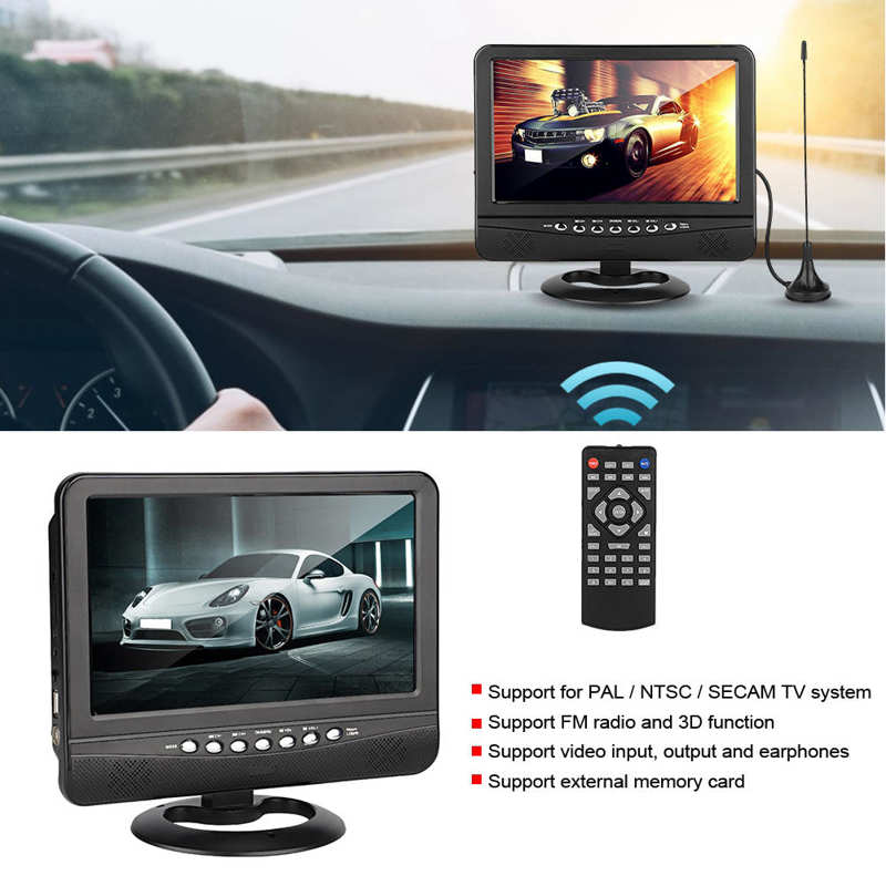 9.5 inch Wide Viewing Angle Portable TV Analog Car Mobile DVD Television Player US 100-240V