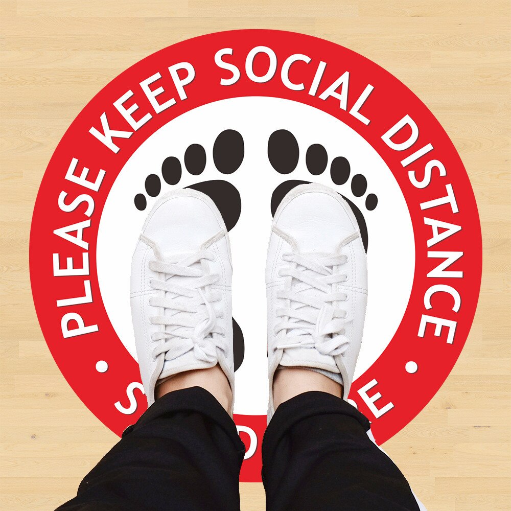 Social Distance Floor Stickers Non-Slip Waterproof Self Adhesive Floor Signs Stickers for Hospital Shopping Malls Bathroom Publi
