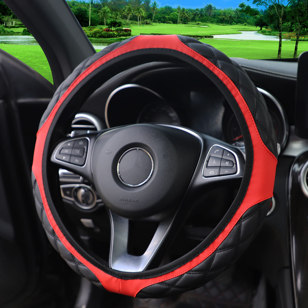 1 Leder-Stereo-Lenkradbezug mit Stickerei, bequem, rutschfest, ohne Innenring für 14,1-15-Zoll-Autos: verrotten