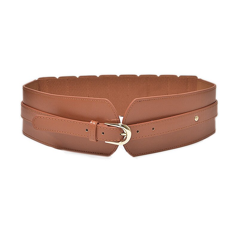 Luxe Dames Brede Riem Elastische Vintage Gesp Lederen Wide Mode Wilde Pin Gesp Vrouwen Riem Taille Afdichting Riem X208: Brown