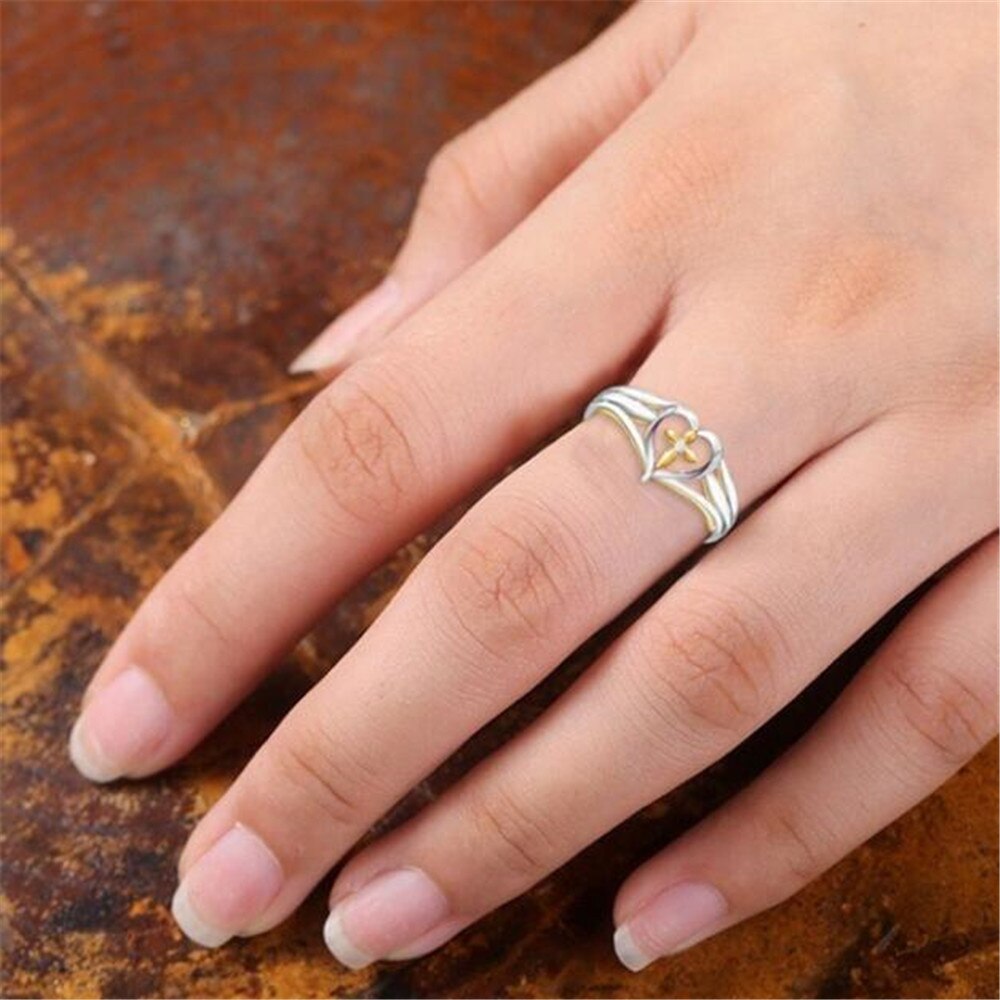 Neue exquisit luxus kreative herz-förmigen quer religiöse überzeugung Ring weibliche romantische bankett Souvenir