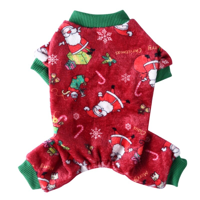 Animais de estimação roupas de natal 4-legged inverno frio padrão dos desenhos animados traje tempo cachorro quente macacão para filhote de cachorro pequeno médio cães: SCARLET / M