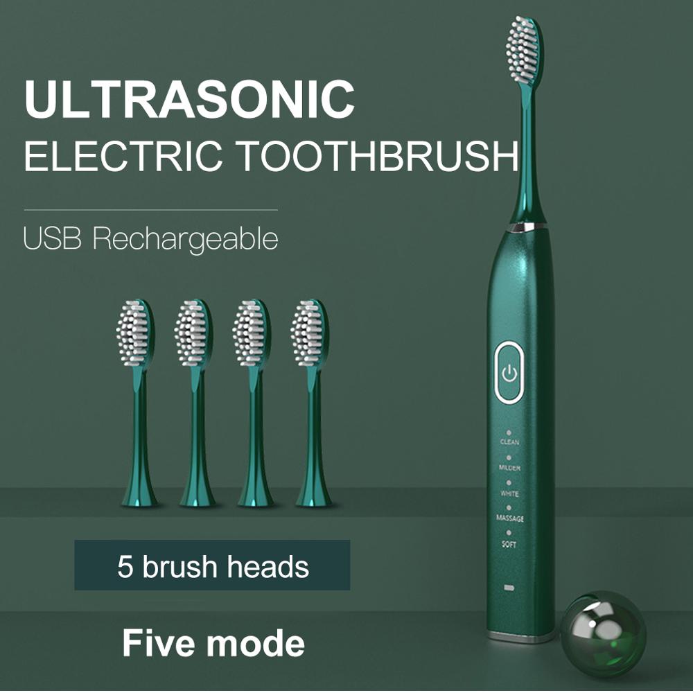 IPX7 Waterproof Tooth Automatic Ultrasonic Sonic Electric Toothbrush 5 Modes USB Rechargeable Electronic Teeth Whitening Brush