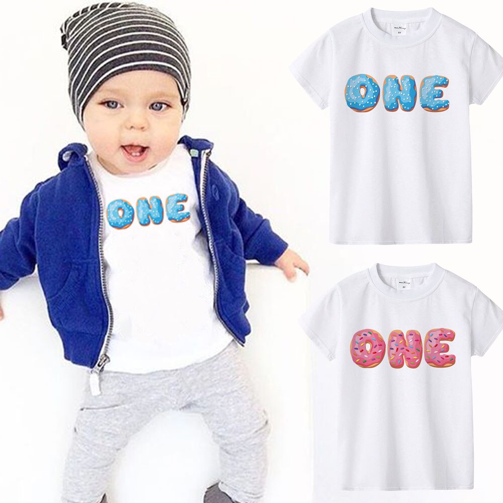 Donut 1/2 Verjaardag Nummer Print T-shirt Jongens Meisjes Verjaardag T-shirt Peuter Baby Leuke Party Kleding Korte Mouwen Kleding