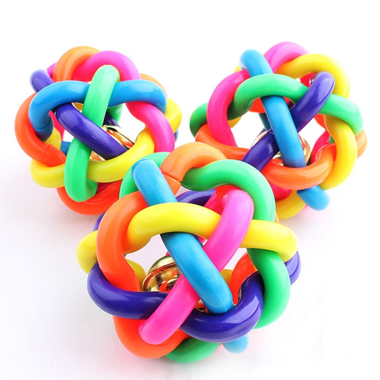 Pet Educational Toy Colorful Bell Rubber Twine Ball Dog Molars Cat Interactive Toy Rainbow Ball Funny Dog Toy 1PC