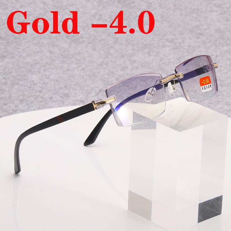 -1 -1.5 -2 -2.5 -3 -3.5 -4 Finished Myopia Glasses Anti Blue Light Rimless Eyeglasses Gold&Gray Frame Short Sighted Eyewear: Gold -4.0