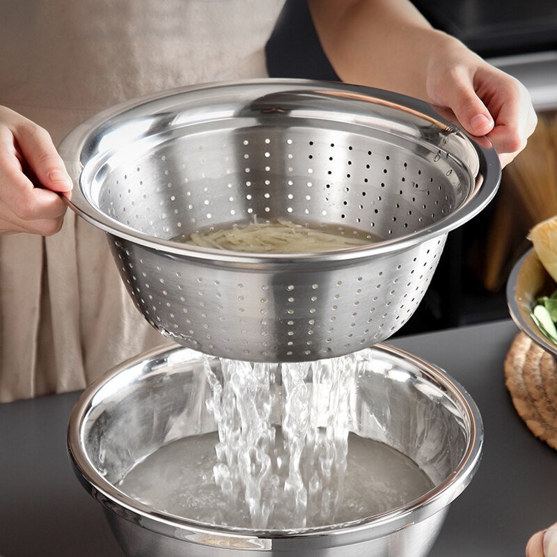Wilona Wash Rice Vegatable Plates And Bowls Multifunction Thickening Deepen Stainless Steel Leak Basin Water Filter Plate Set
